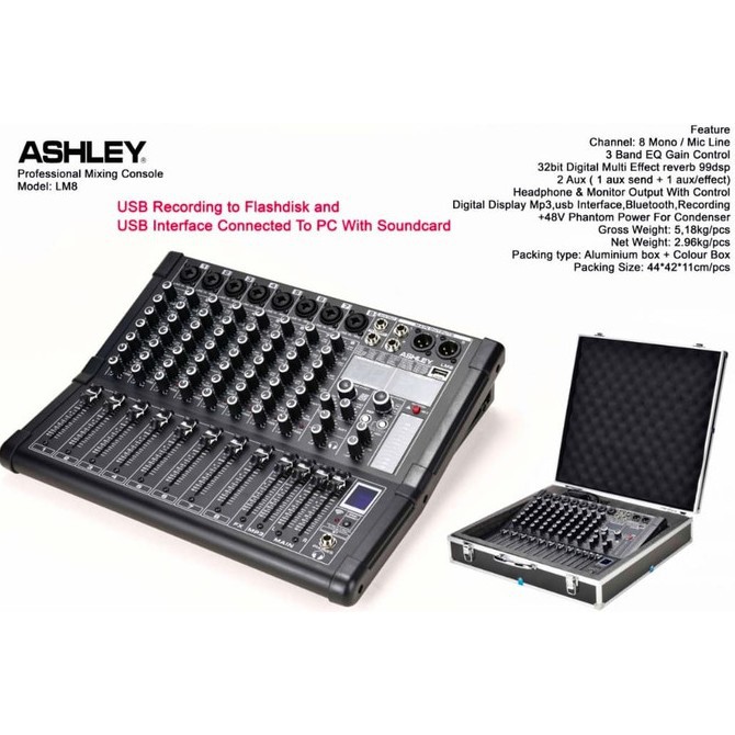 Mixer 8 Channel LM8 USB Bluetooth MP3 Recording Effect 99dsp Bonus Koper Hardcase Original
