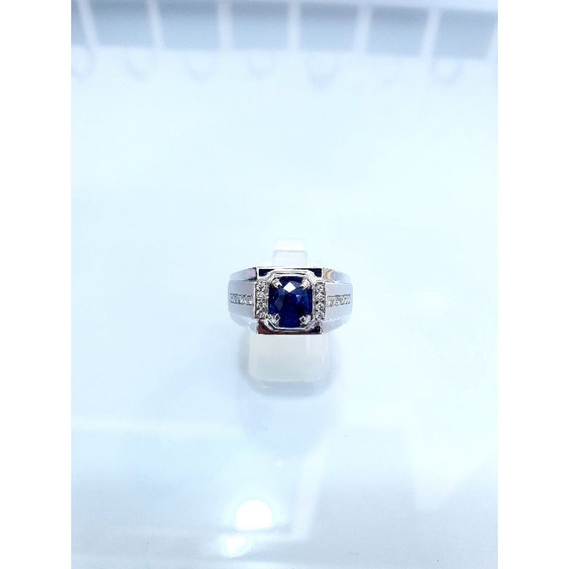 cincin cowo p.paladium blue safir asli samping berlian