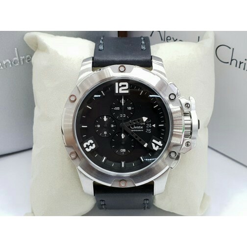 ALEXANDRE CHRISTIE WATCH AC 6295 PRIA SILVER BLACK LEATHER BLACK ORIGINAL