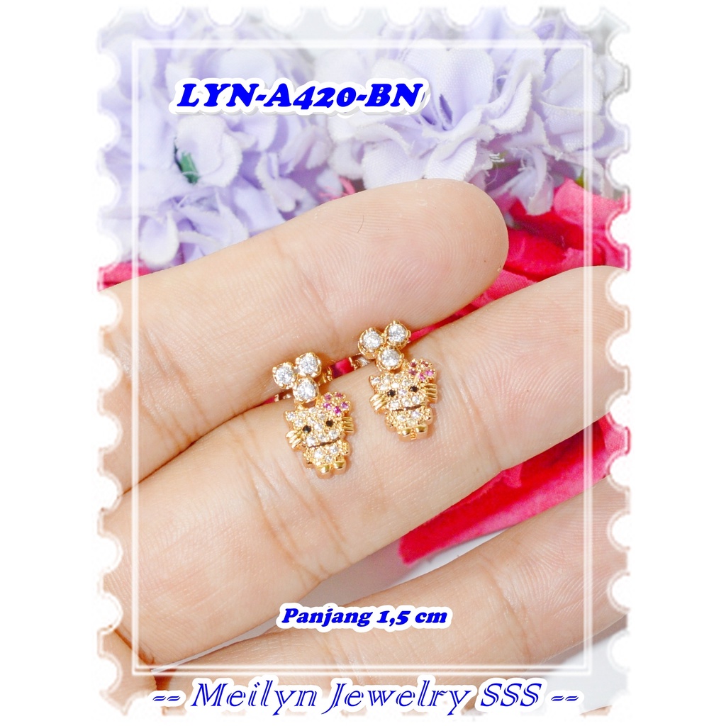Anting Lapis Emas 18K LYN-A420-BN Kitty Gold Merek Meilyn Original