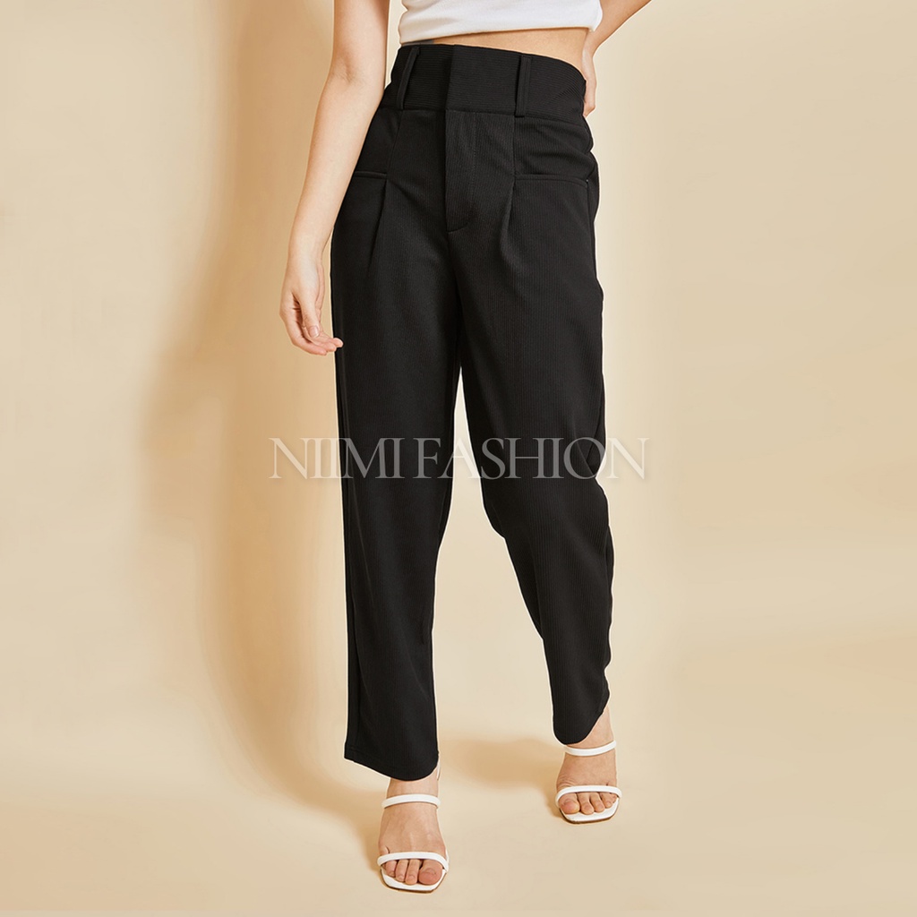 NIMI - Aretha Highwaist Pants Celana Knit Pants Reguler Celana Knit Wanita