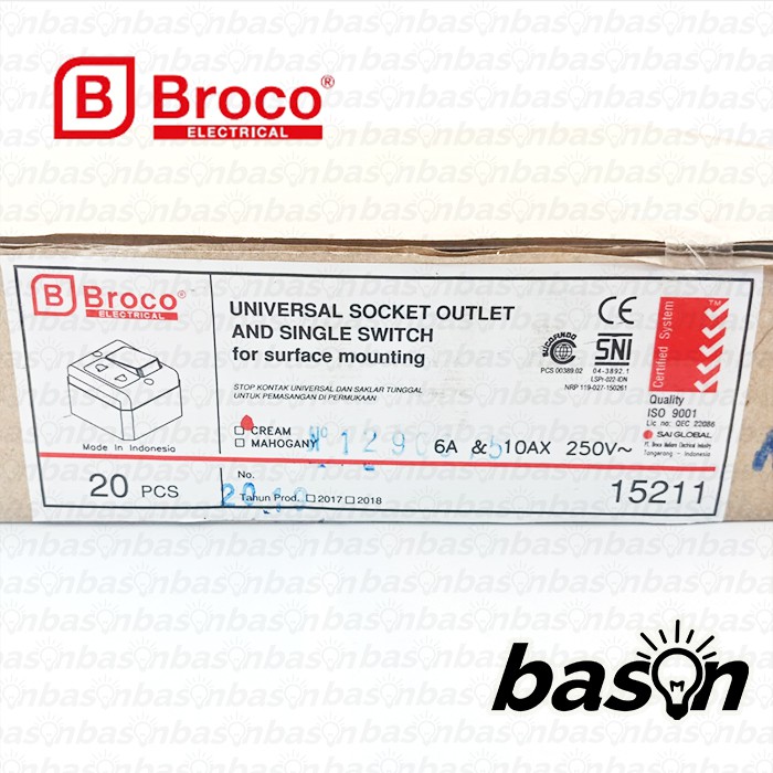 BROCO 15211 Universal Socket Outlet w/ 1 Gang Switch | Outbow