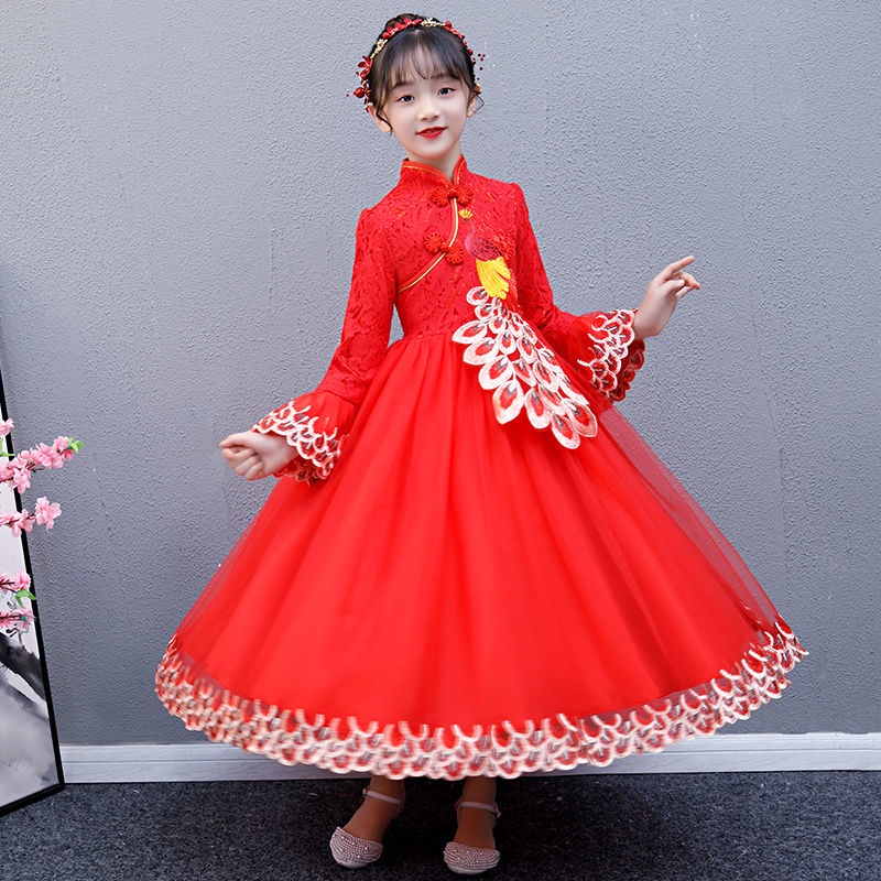 Girls' cheongsam winter dress hanfu chinese style foreign style Plush Princess Dress little girls' T