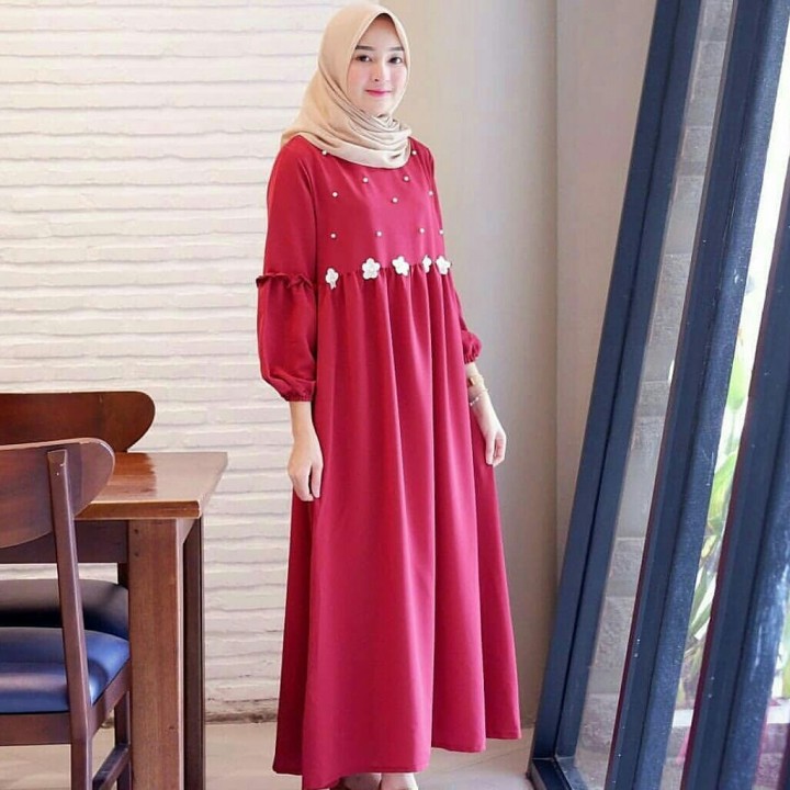 Baju Atasan Wanita Maxi Dress Baju Gamis Maxi Clarissa Maroon Tacel.34