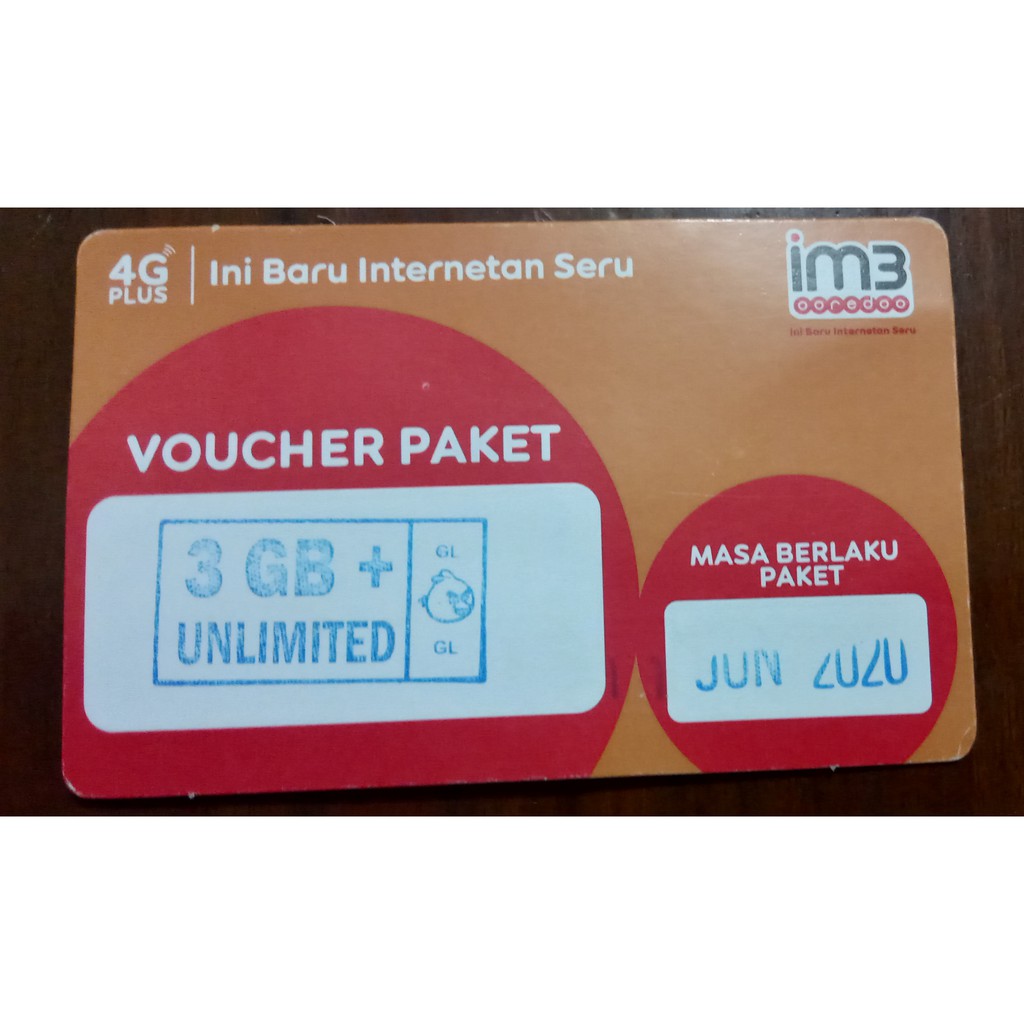 2 buah voucher paket 3GB + UNLIMITED im3 ooredoo