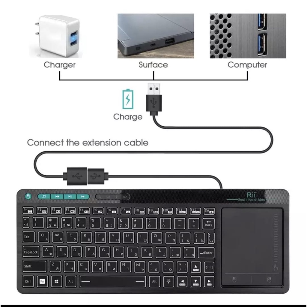 Keyboard Wireless Multimedia Touchpad Led Backlit Smart tv Box Android Rt-518 Pc