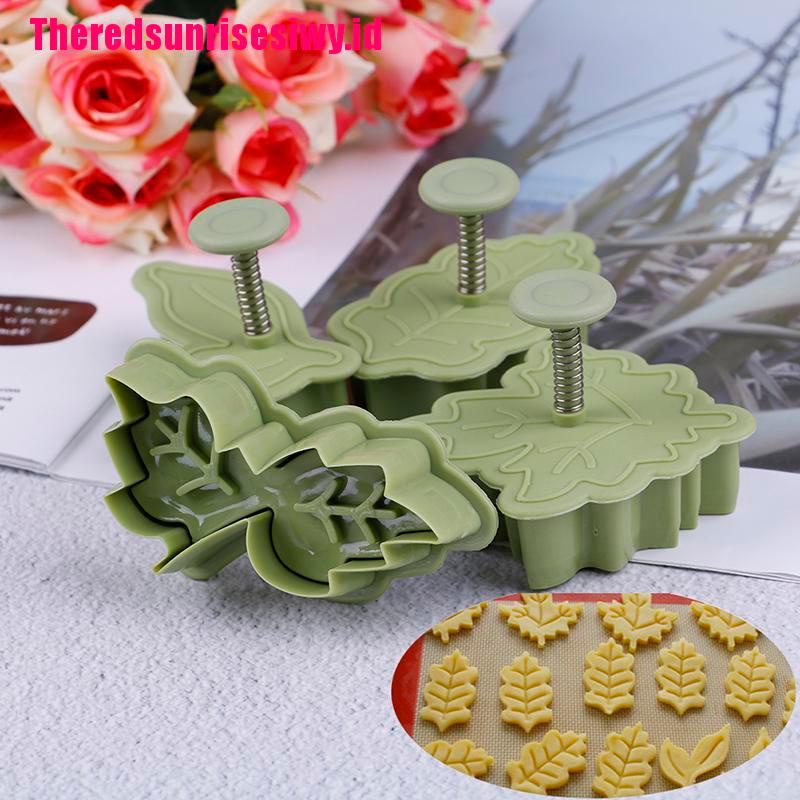 4pcs / set Cetakan Pemotong Biskuit Bentuk Daun 3D Untuk Alat Dapur