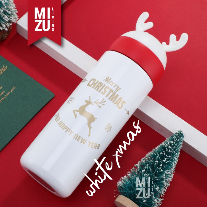 CHRISTMAS REINDEER Thermos Water Bottle Botol Air Minum Termos 300 330ml NATAL Vacuum Flask Tumbler-WHITE XMAS 330