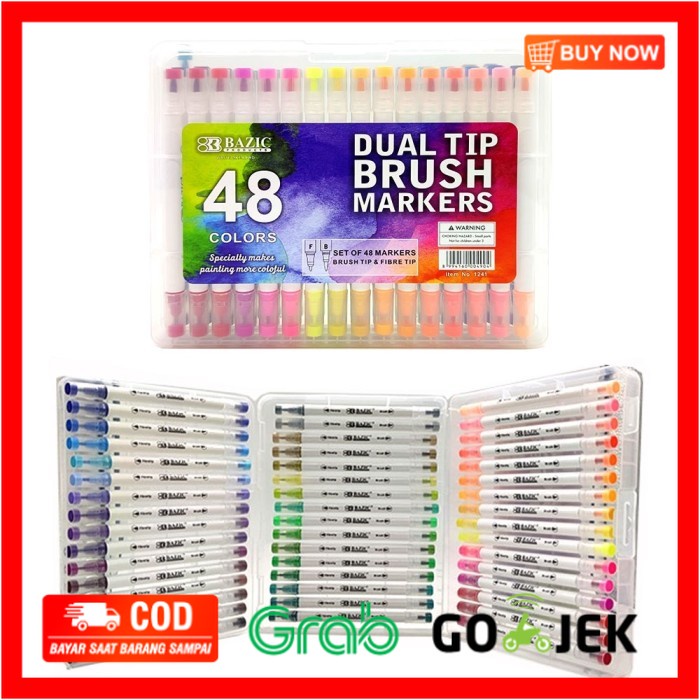 

(BISA COD) BAZIC DUAL TIP BRUSH PEN MARKERS 48 WARNA MURAH