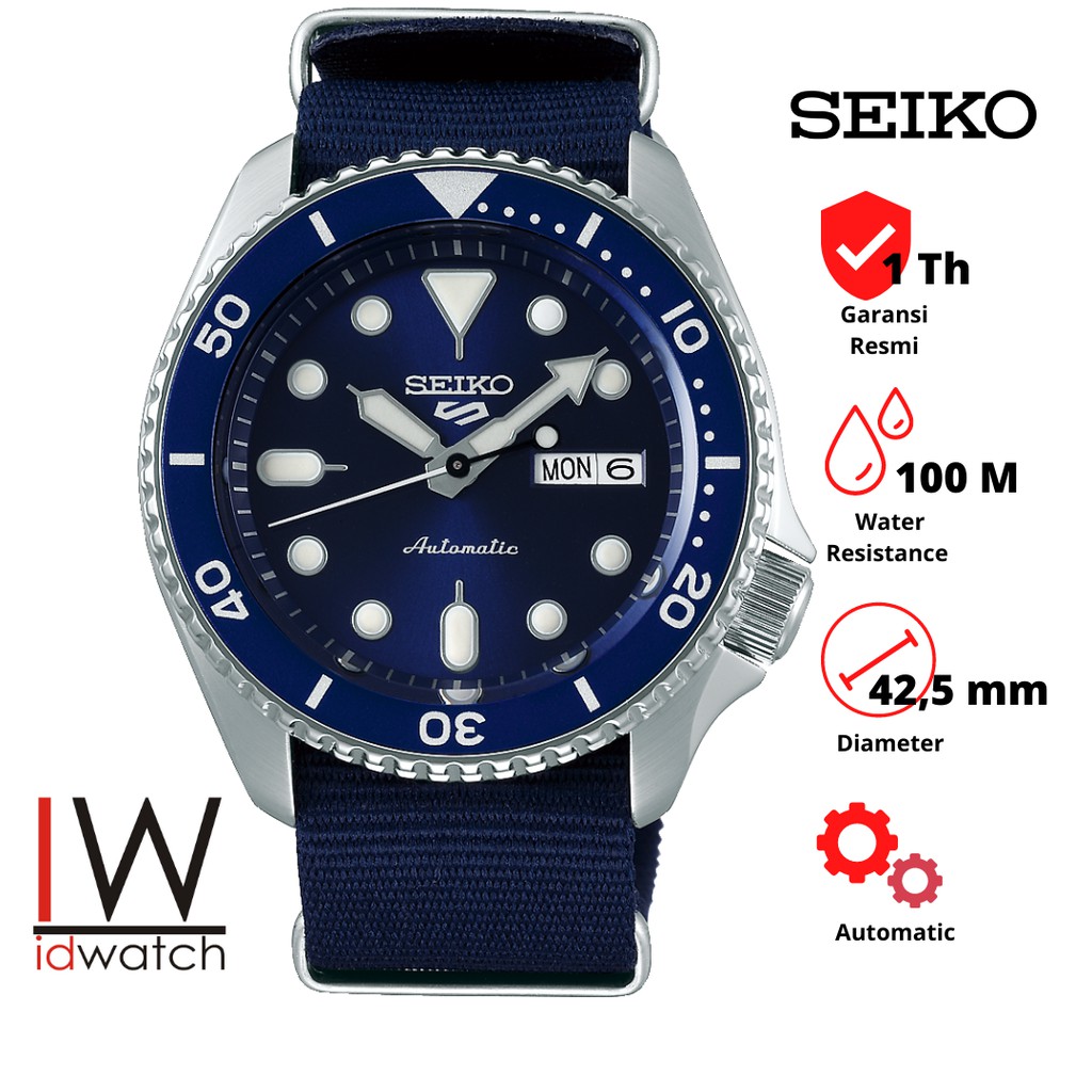 Seiko 5 Sports SRPD51K2 Automatic Jam Tangan Pria Original SRPD51 Cowok Strap Nylon Kanvas
