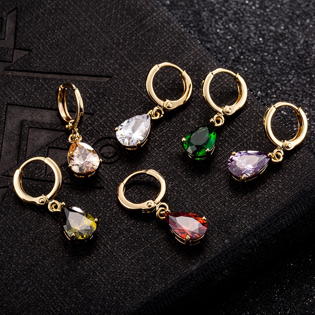 Hu Hu Hu Hu Hu Alat Bantu Pasang Kacamata♡ Anting Tusuk Gantung Desain Tetesan Air Hias Cubic Zirconia Untuk Wanita