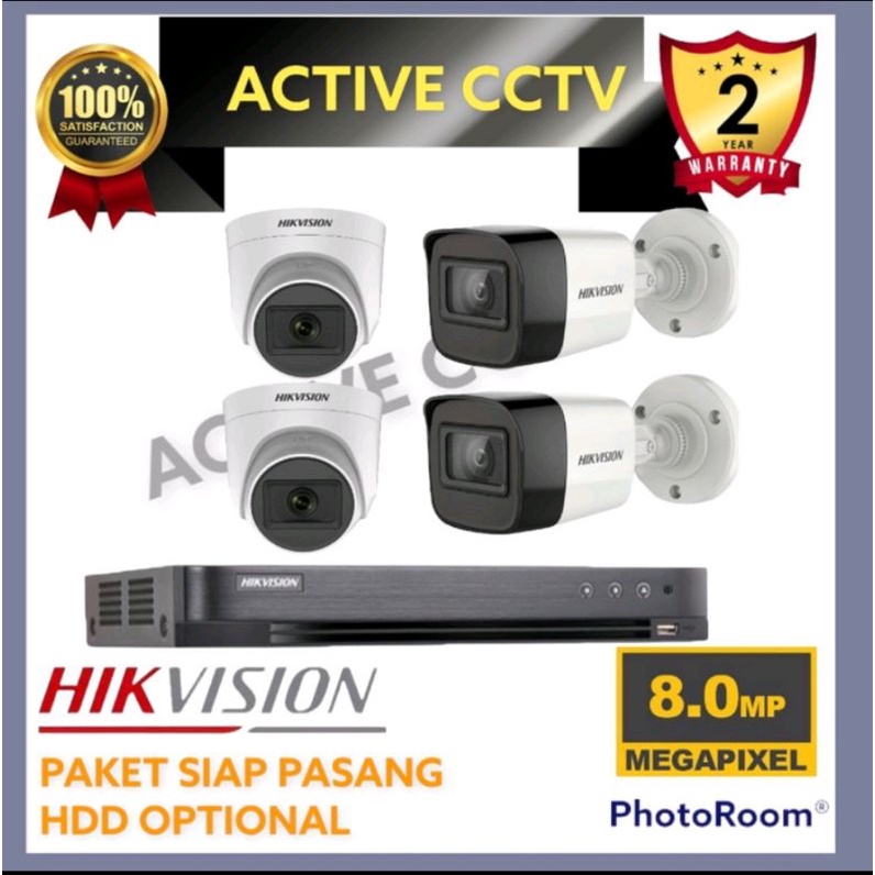 paket camera cctv 4 kamera hikvision 8mp 8ch 8channel