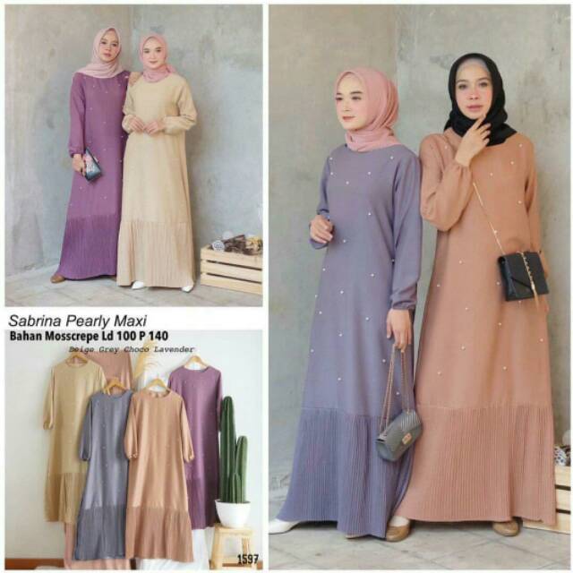 Sabrina Pearly Maxi SN1597 / Dress / Gamis plisket mewah