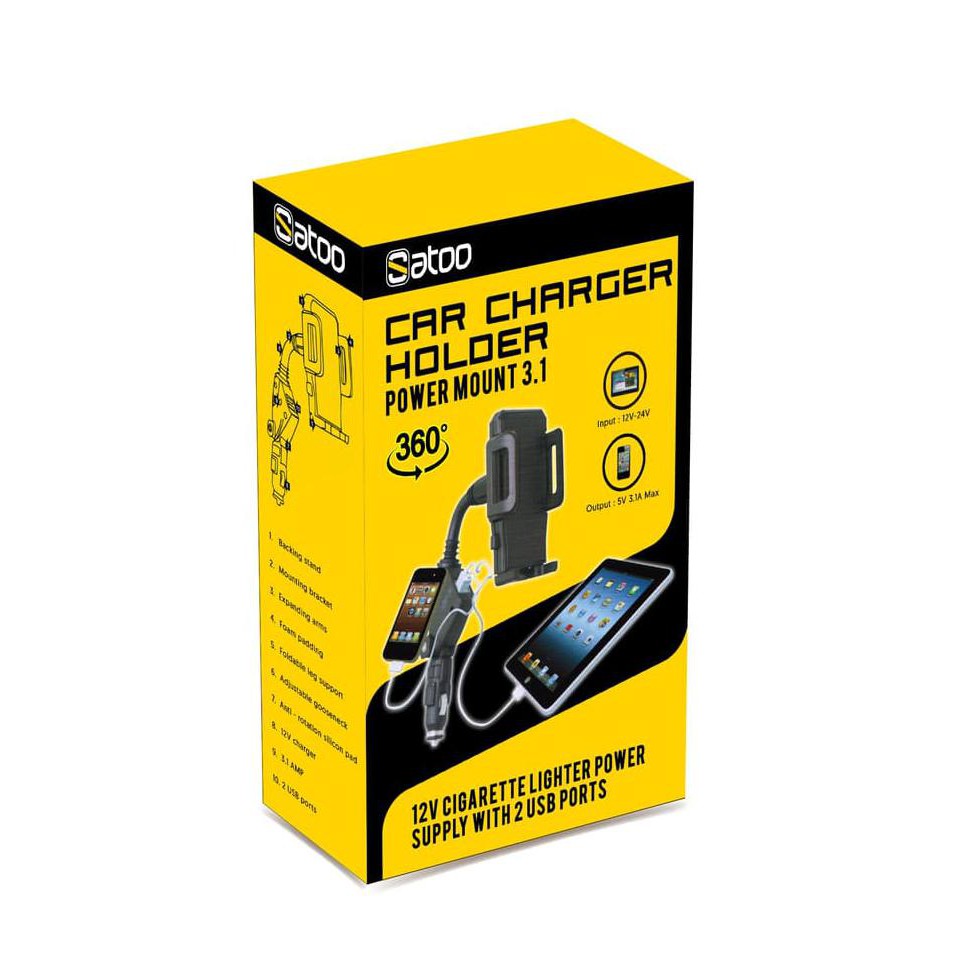 Satoo Car Charger With Holder - Dual Usb Port Max 3.1A