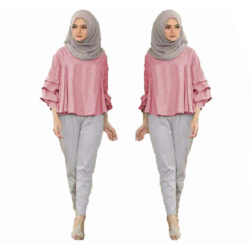 [Blouse Delisa SW] blouse wanita wolly crepe dusty pink dan abu