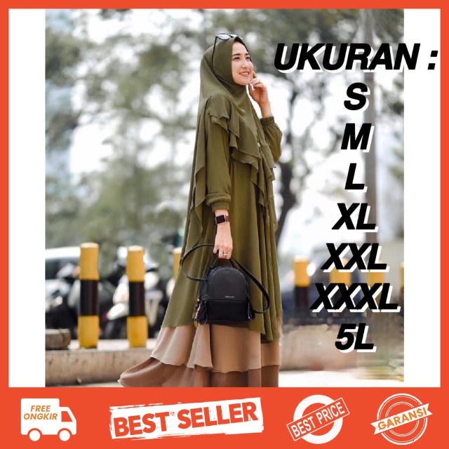 (5L XXXL XXL XL L M S ) GAMIS CERUTY JUMBO / CERUTY HAVANA SYARI + KHIMAR | GAMIS WANITA SYARI SET K