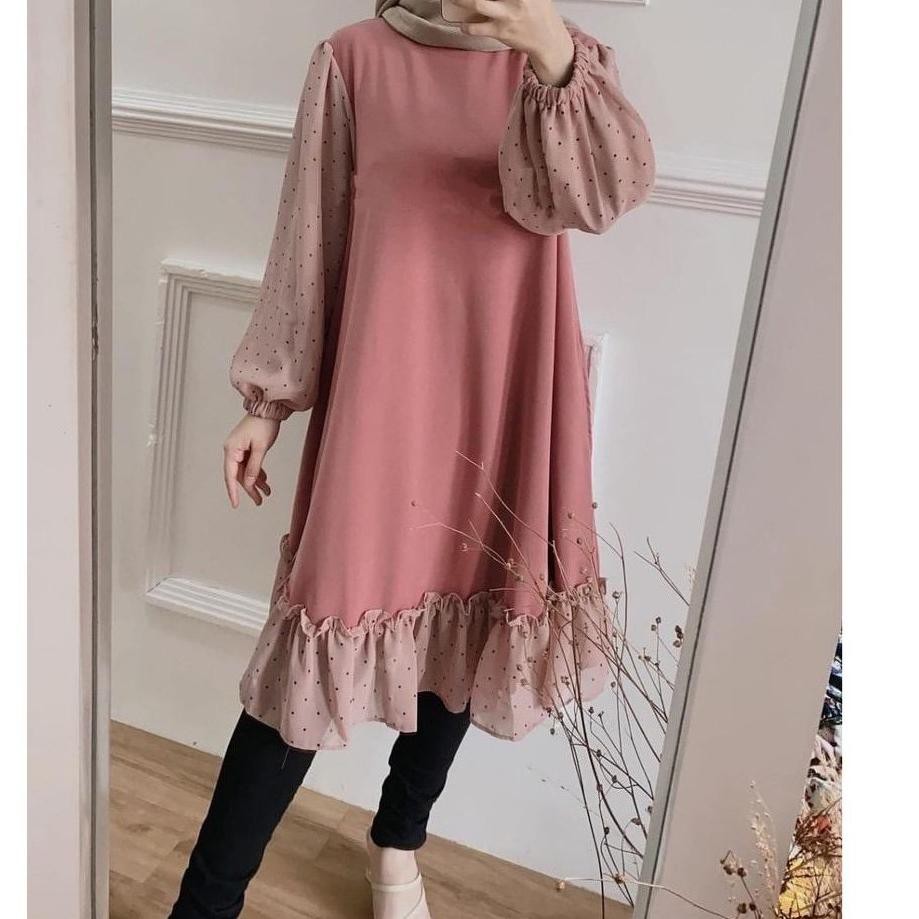 BESTSELLER TUNIK LENGAN BALON RANUM LONG BAHAN WOLFIS MIX CERUTI PREMIUM