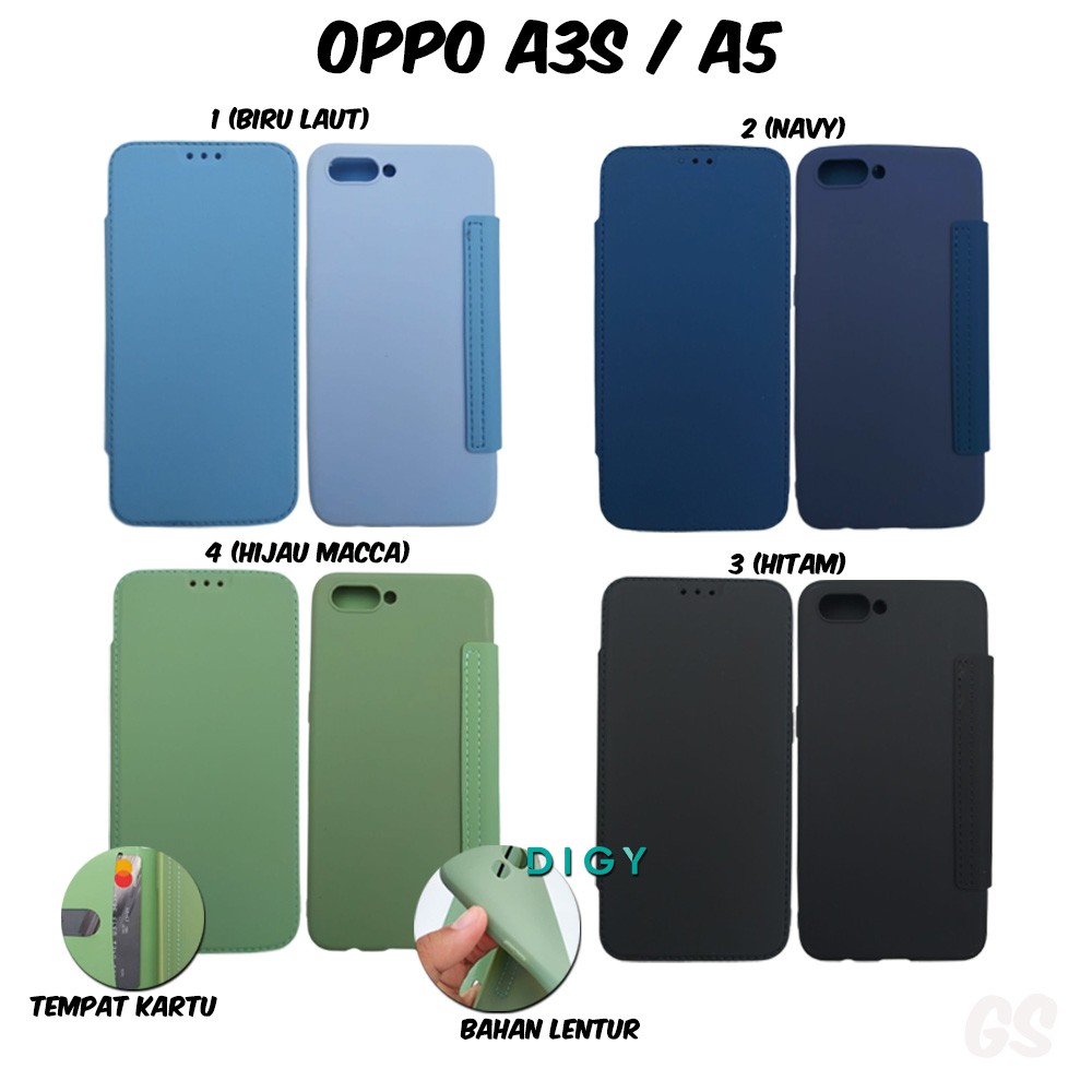 Murah import Casing Case Oppo A3S = A5 Flip Cover Candy Flip Cover Mirror Oppo A3S/A5 Standing Case