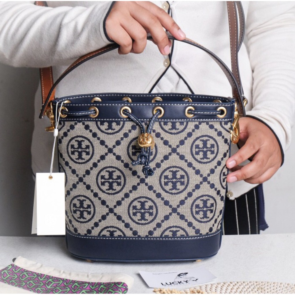 Tory Burch Monogram T Jacquard Bucket Bag - ORIGINAL 100%