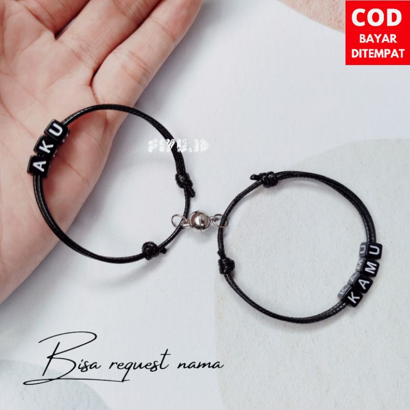 GELANG MAGNET BULAT NAMA ( HARGA 1 PASANG/ISI 2 ) BRACELET COUPLE