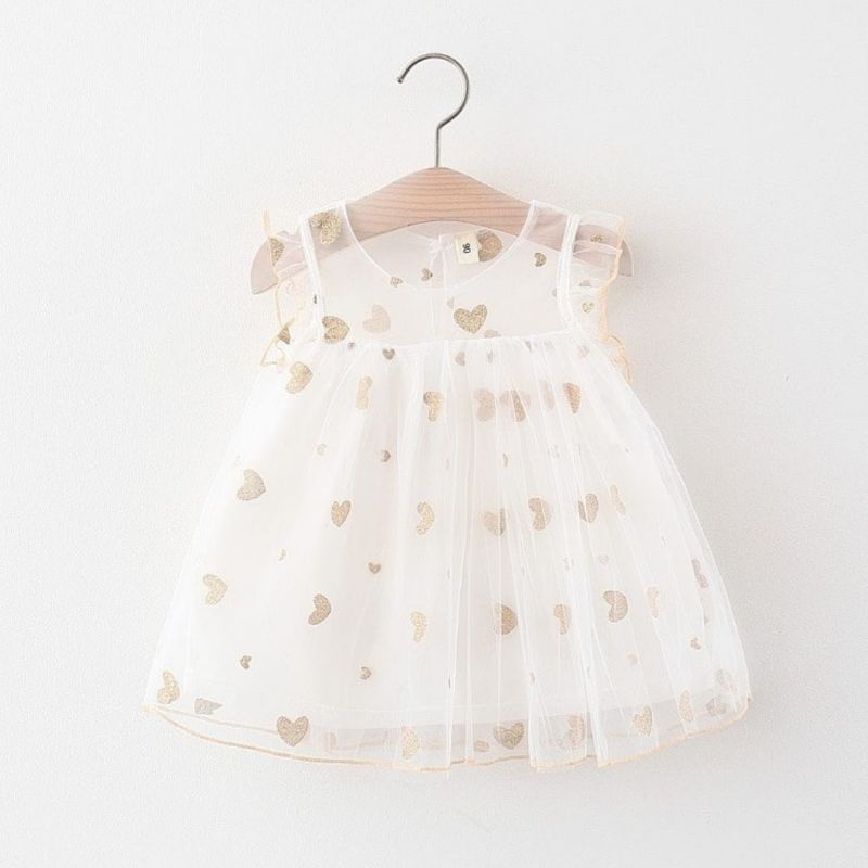 golden heart tutu dress / dress princess anak bayi / gaun pesta baby tile tule pink biru putih-Heart white
