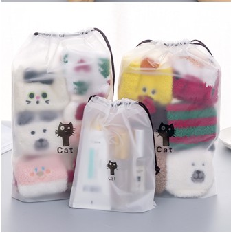 Retaily HL0072 Pouch Transparan Kecil Motif Karakter Tas Serut Travel Storage Bag Make Up Organizer Anti Air