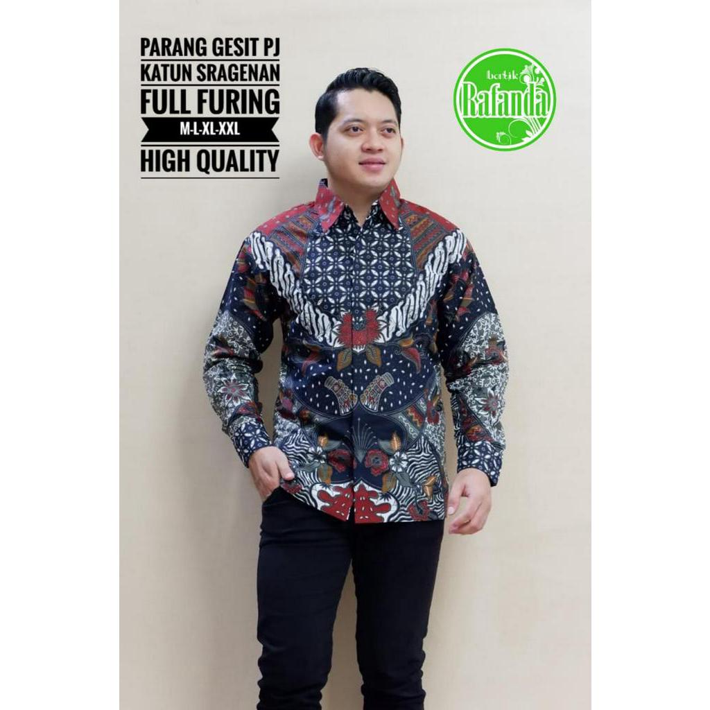 Kemeja Batik Pria Exclusive Warna Merah Hitam Batik Pria Lengan Panjang PARANG GESIT