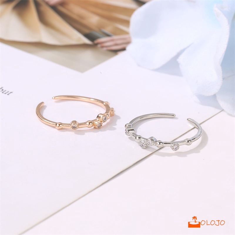 OLOJO Korea Cincin Open Ring Adjustable Berlian Cincin Perhiasan Wanita Cincin Wanita Mini