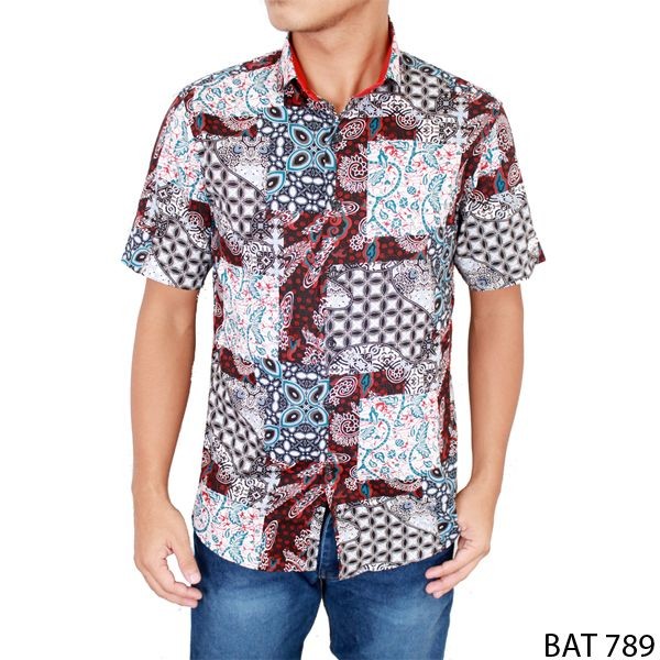 Batik Pendek Pria Slim Fit Katun Coklat – BAT 789