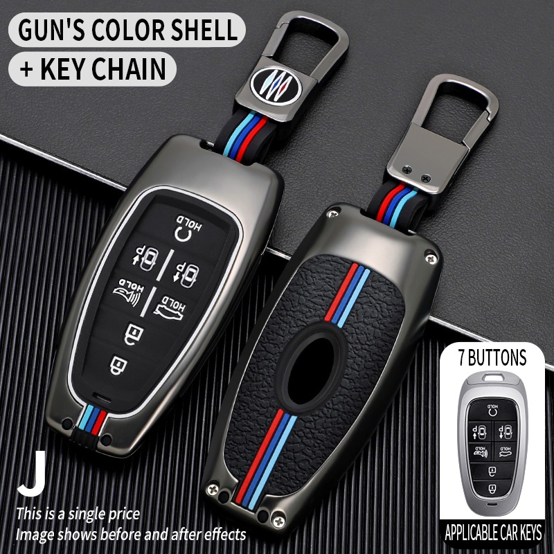 Casing Kunci Remote Mobil 5 7 Tombol Bahan Zinc Alloy Untuk Hyundai Sonata Nexo DN8 Santa Fe TM Tucson NX4 Staria Ioniq 2020-2021