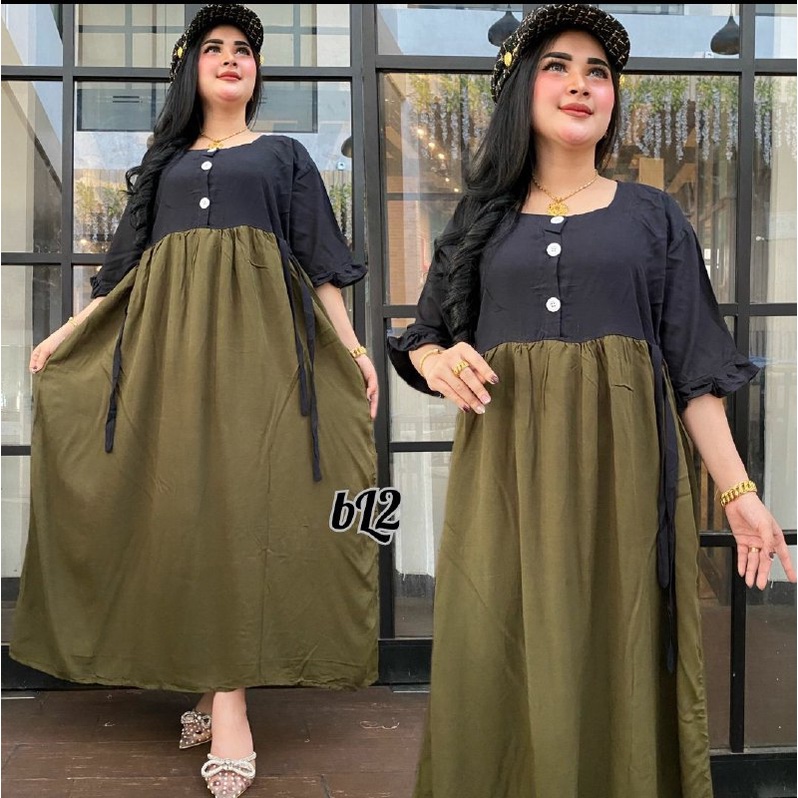 DRESS CIBI JUMBO - DRESS BUMIL TERBARU - DASTER VIRAL 2023 MURAH - DRES JUMBO KOMBINASI POLOS TERBARU MUAT BB MAKS 80 KG