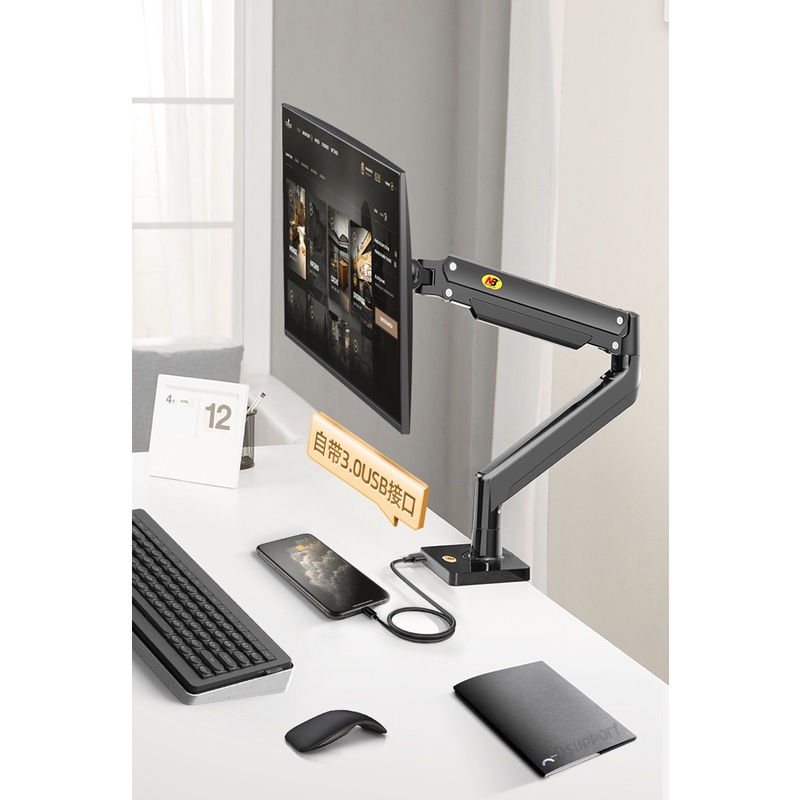 Braket Tv North Bayou NB G40 Pegangan Monitor Desktop Layar 22-40 Inci Lengan Pegas Gas 360 Putar 2-15Kg Lengan dengan Port USB 3.0