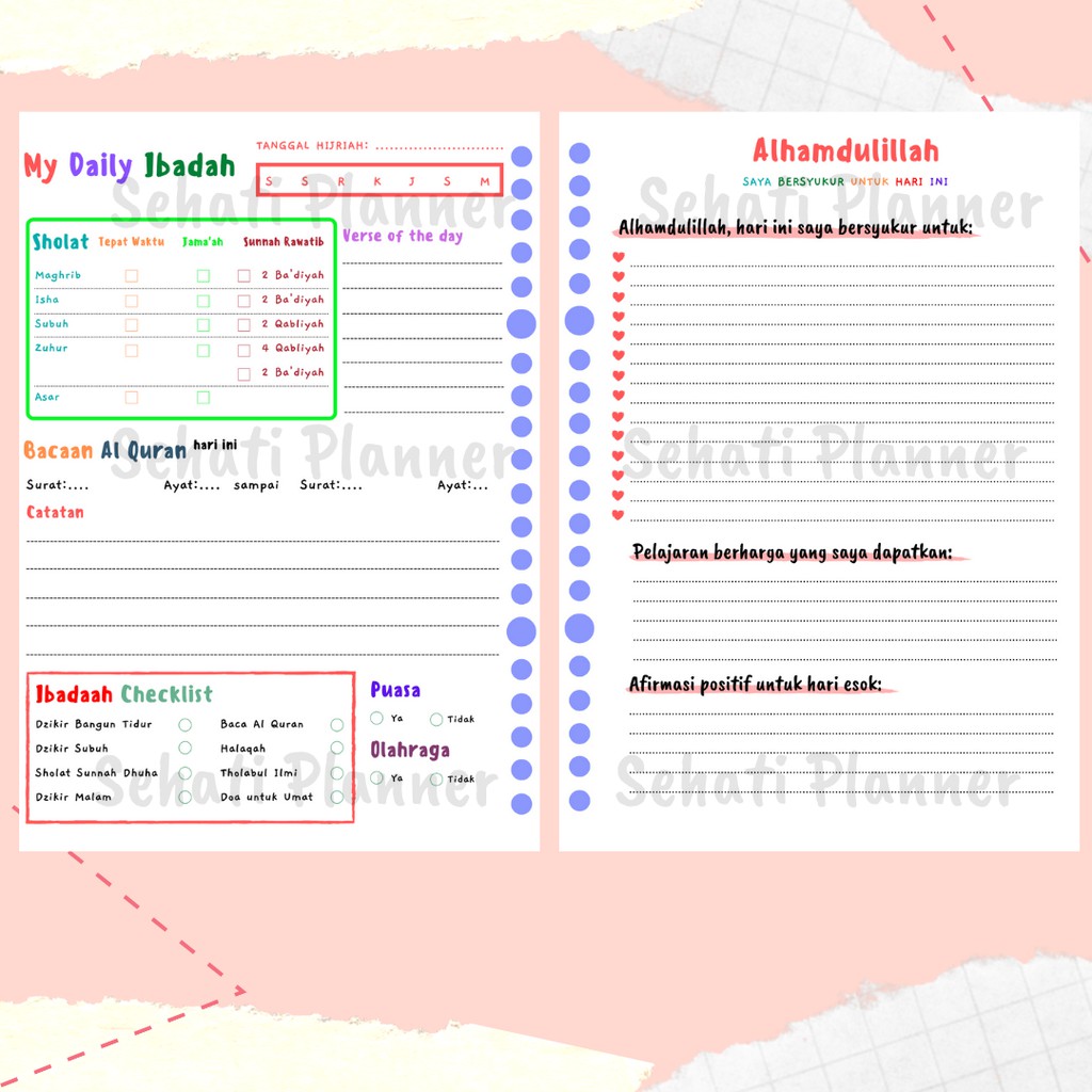 Jual Daily Ibadah Tracker / Muslim Planner / A5 & B5 Kertas Binder