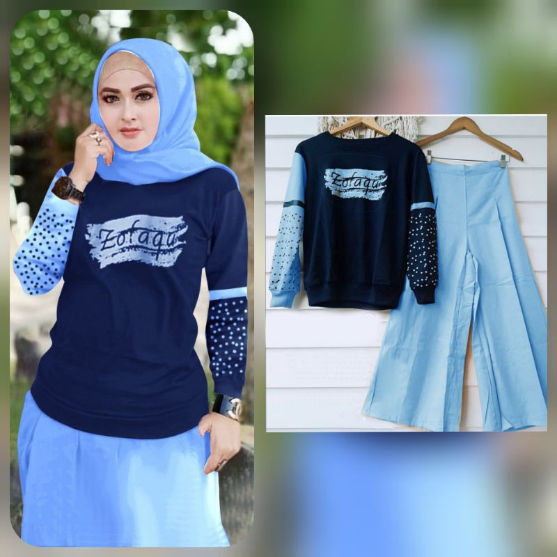 2 UKURAN L XL SET MOLA FASHION PAKAIAN WANITA ATASAN DAN CELANA KULOT BAHAN BABYTERRY FEHM