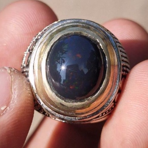 Cincin Batu Akik BLACK OPAL BANTEN Asli batu alam bukan sintetis dyed bukan bacan ruby safir garnet
