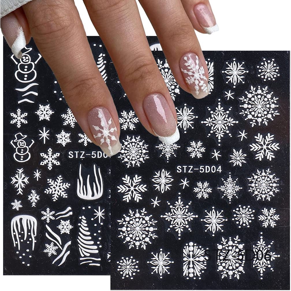 5D Three-dimensional Snowflake Nail Art Sticker/ White Embossed Christmas Nail Decals