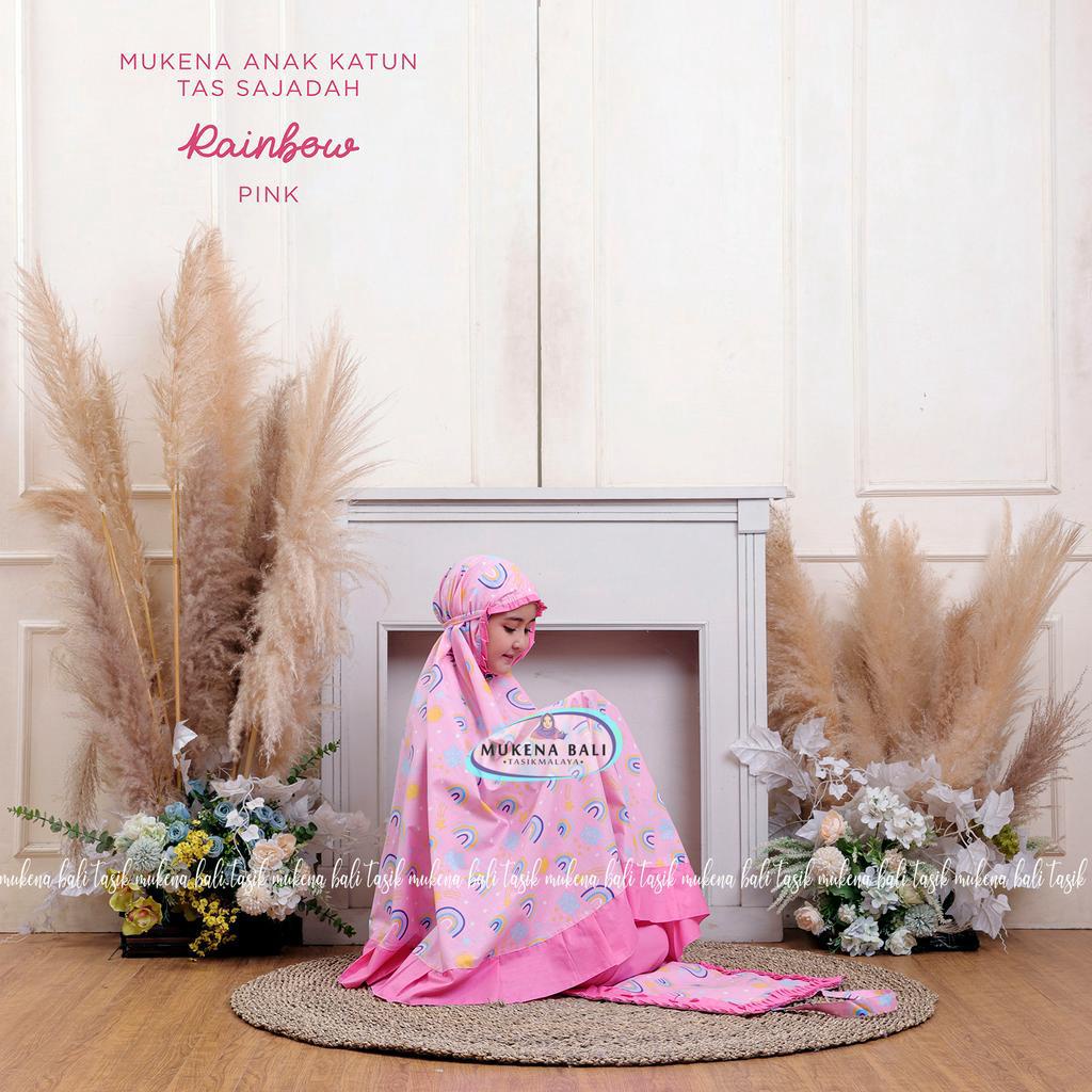 MUKENA BALI TASIK - MUKENA ANAK KATUN RAINBOW PINK (TAS SAJADAH)