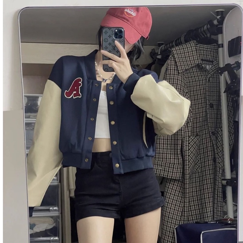 A BASEBALL VARSITY JAKET CROOP - JAKET CROPE BASEBALL KOREAN STYLE TERBARU