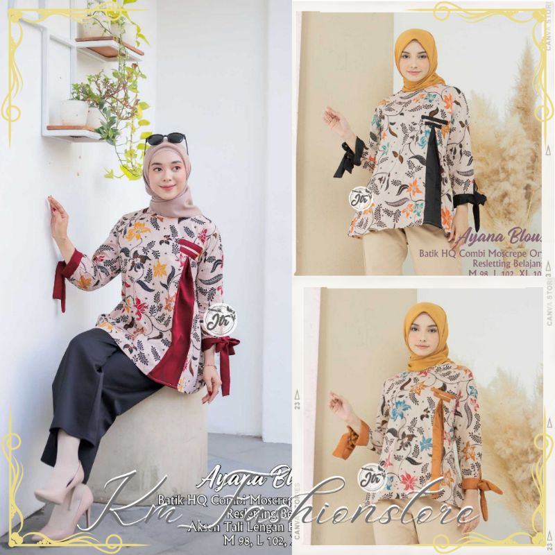 M-L-XL- BAJU BATIK WANITA MODERN BLOUSE BATIK KOMBINASI ATASAN BATIK KANTOR