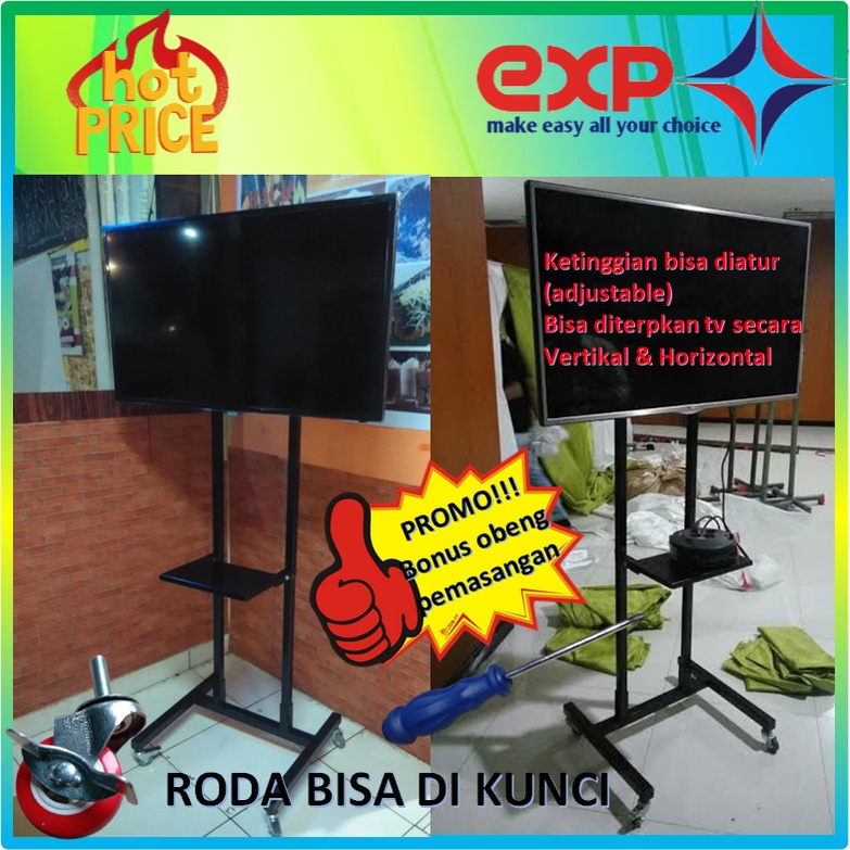 Garansi cocok!!! Bracket TV Standing 32&quot; s/d 65&quot; CHIQ pakai RODA KOKOH 100% BESI MURNI