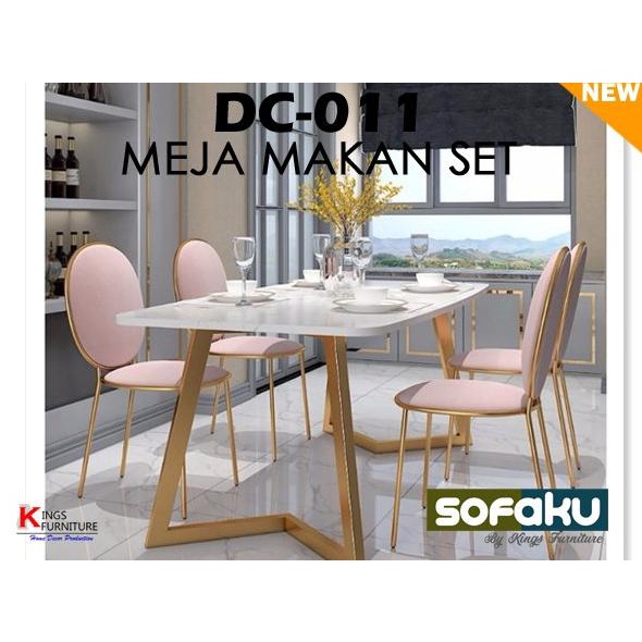 Dc-011 Paket Meja Makan Marble Kursi Meja Besi Gold Mewah Set Dyfh3729P_