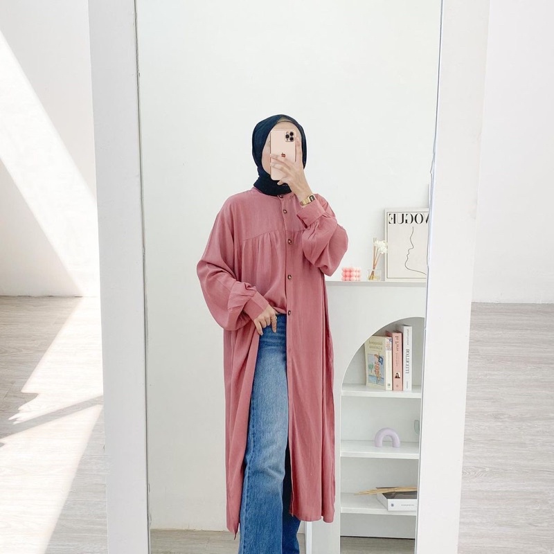 (MSB) LONG TUNIK MOODY FULL KANCING MIDI BUSUI DRESS RAYON