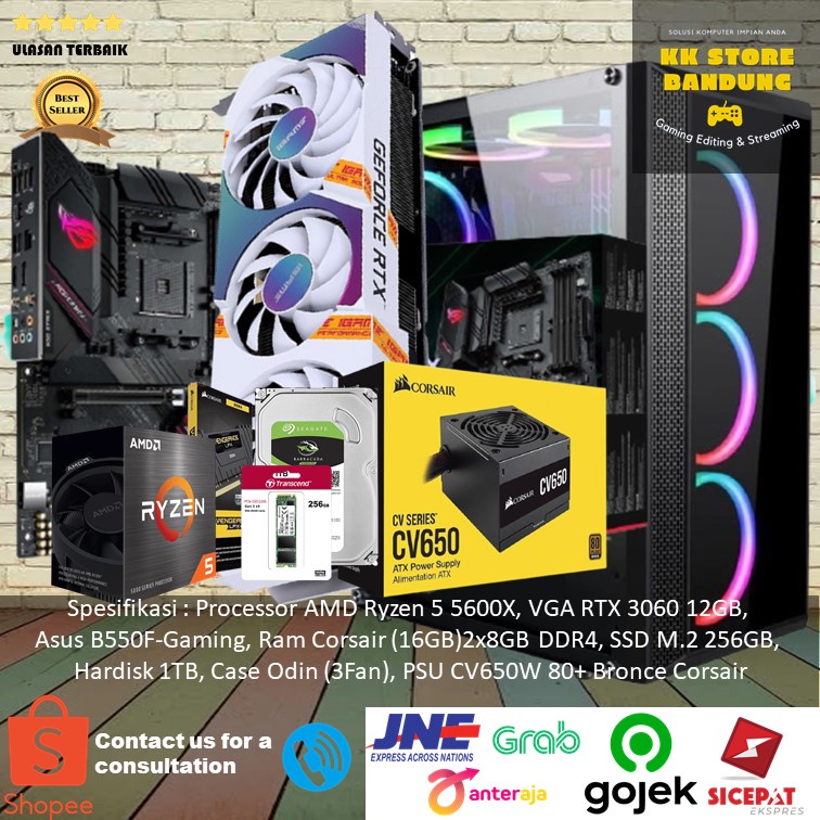 PC RAKITAN AMD RYZEN 5 5600X |RTX 3060 12GB|RAM16GB PC GAMING |EDITING
