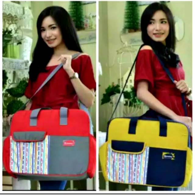 Tas Snobby Besar Line Series Kuning Merah Diaper Bag Traveling