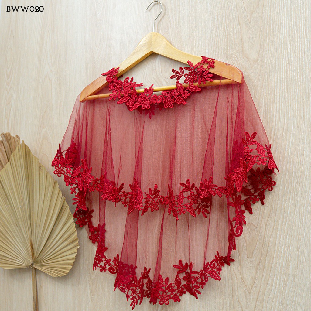 [BISA COD] CARDIGAN PESTA PENGANTIN WANITA RENDA MAROON MODERN WEDDING BWW020