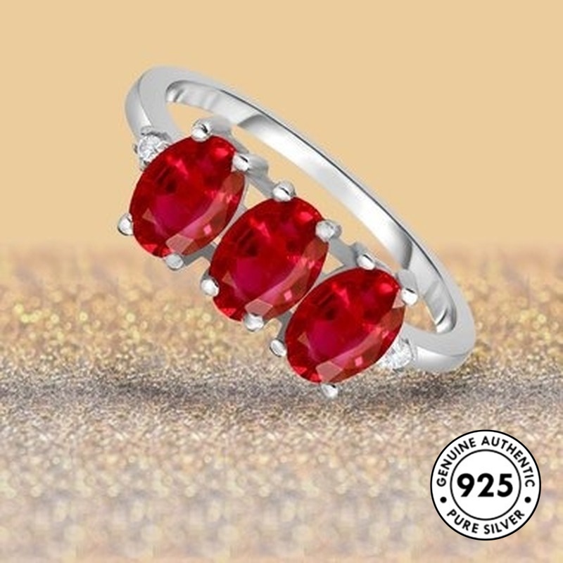 Cincin Berlian Merah Bahan S925 Silver Gaya Elegan