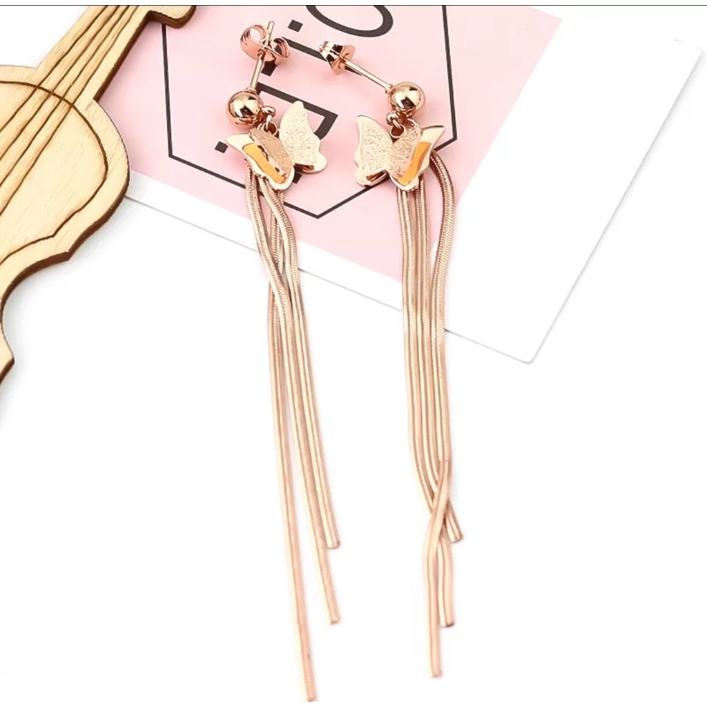 Anting Titanium Jurai Kupu - Kupu Dengan Pentul Warna Rose Gold dan Gold