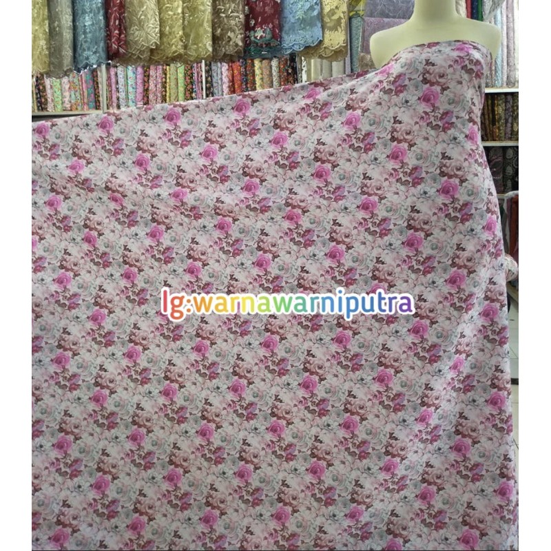 kain katun tokai motif bunga warna pink