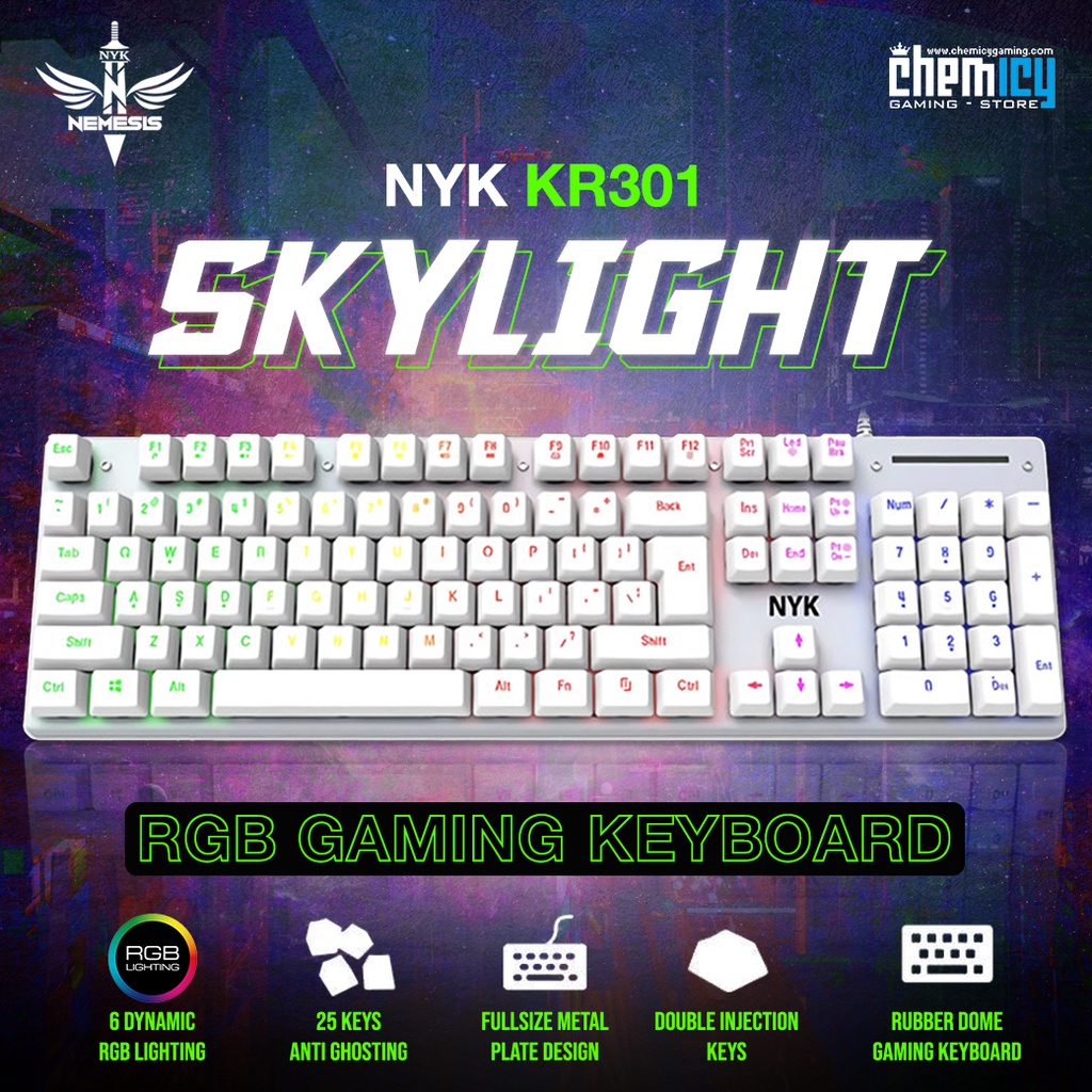 NYK KR301 / KR-301 Skylight White RGB Gaming Keyboard