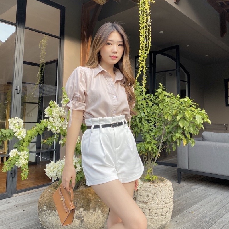 KIMMY PUFFY DRAWSTRING TOP KOREA - BLOUSE WANITA PREMIUM - KEMEJA PESTA - TOP BASIC MEWAH V-NECK - ATASAN UNTUK KONDANGAN - TOP SEXY WARNA PASTEL FOR TRAVELING - THR LEBARAN - HADIAH / KADO ULTAH UNTUK CEWEK